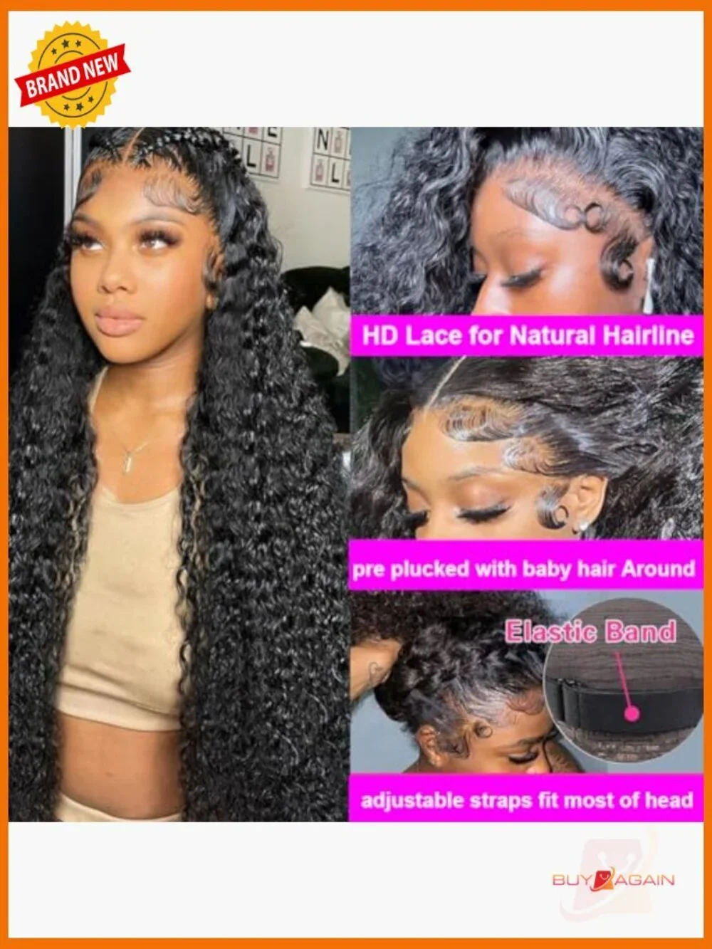 30 Inch Deep Wave Lace Front Wig Human Hair 200 Density HD Lace Frontal